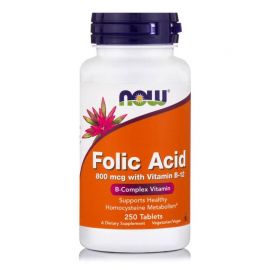 Nowfoods Folic Acid 800mcg + B-12 25mcg Vegetarian 250 Tablets