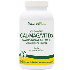 Nature's Plus Cal/Mag/Vit D3 with Vitamin K2 Ch.-Vanilla 60caps